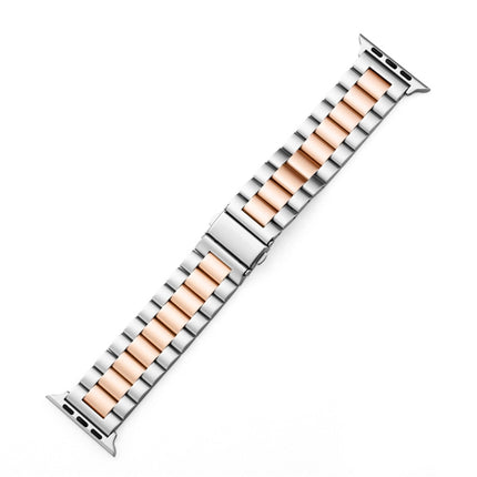 Fold Buckle 3 Beads Stainless Steel Watch Band For Apple Watch Ultra 49mm&Watch Ultra 2 49mm / Series 9&8&7 45mm / SE 3&SE 2&6&SE&5&4 44mm / 3&2&1 42mm(Silver+Rose Gold)-garmade.com