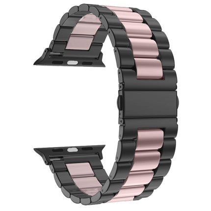 Fold Buckle 3 Beads Stainless Steel Watch Band For Apple Watch Ultra 49mm&Watch Ultra 2 49mm / Series 9&8&7 45mm / SE 3&SE 2&6&SE&5&4 44mm / 3&2&1 42mm(Black Pink)-garmade.com