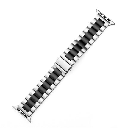 Fold Buckle 3 Beads Stainless Steel Watch Band For Apple Watch Ultra 49mm&Watch Ultra 2 49mm / Series 9&8&7 45mm / SE 3&SE 2&6&SE&5&4 44mm / 3&2&1 42mm(Silver Black)-garmade.com