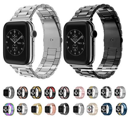 Fold Buckle 3 Beads Stainless Steel Watch Band For Apple Watch Ultra 49mm&Watch Ultra 2 49mm / Series 9&8&7 45mm / SE 3&SE 2&6&SE&5&4 44mm / 3&2&1 42mm(Grey)-garmade.com