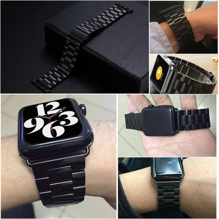 Fold Buckle 3 Beads Stainless Steel Watch Band For Apple Watch Ultra 49mm&Watch Ultra 2 49mm / Series 9&8&7 45mm / SE 3&SE 2&6&SE&5&4 44mm / 3&2&1 42mm(Black Pink)-garmade.com
