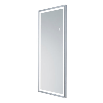 [US Warehouse] Rectangular Aluminum Frame Floor Mirror Wall-mounted Full-length Mirror Bedroom Mirror with Brightness Adjustment LED Light, Size: 48 x 22 inch, US Plug(White)-garmade.com