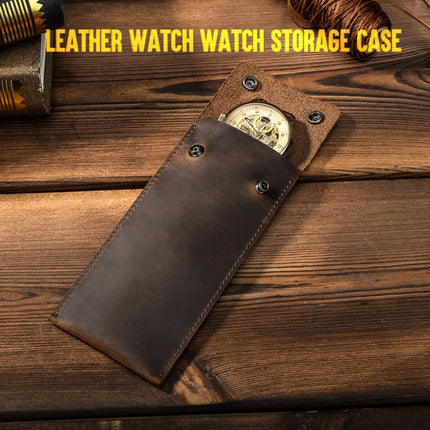 CONTACTS FAMILY CF1110 Universal Crazy Horse Leather Watch Protective Case Storage Bag for Apple Watch (Coffee)-garmade.com