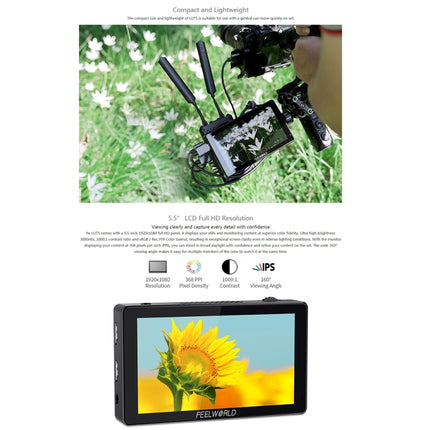 FEELWORLD LUT5 5.5 inch Ultra High Bright 3000nit Touch Screen DSLR Camera Field Monitor (Black)-garmade.com