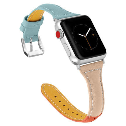 Three-color T-shape Leather Watch Band For Apple Watch Series 9&8&7 41mm / SE 3&SE 2&6&SE&5&4 40mm / 3&2&1 38mm (Orange Apricot + Blue)-garmade.com