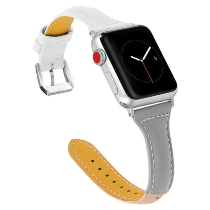 Three-color T-shape Leather Watch Band For Apple Watch Series 9&8&7 41mm / SE 3&SE 2&6&SE&5&4 40mm / 3&2&1 38mm (Apricot Grey + White)-garmade.com
