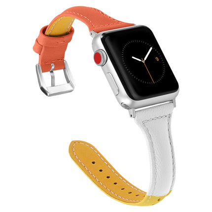 Three-color T-shape Leather Watch Band For Apple Watch Ultra 49mm&Watch Ultra 2 49mm / Series 9&8&7 45mm / SE 3&SE 2&6&SE&5&4 44mm / 3&2&1 42mm (Yellow White+Orange)-garmade.com