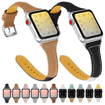 Three-color T-shape Leather Watch Band For Apple Watch Ultra 49mm&Watch Ultra 2 49mm / Series 9&8&7 45mm / SE 3&SE 2&6&SE&5&4 44mm / 3&2&1 42mm (Yellow White+Orange)-garmade.com