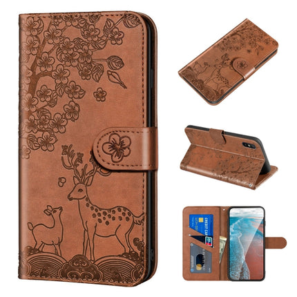 For Xiaomi Redmi 9A Sika Deer Embossing Pattern Horizontal Flip PU Leather Case with Holder & Card Slot & Wallet & Photo Frame(Brown)-garmade.com