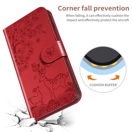 For Xiaomi Redmi 9T Sika Deer Embossing Pattern Horizontal Flip PU Leather Case with Holder & Card Slot & Wallet & Photo Frame(Red)-garmade.com