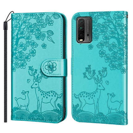 For Xiaomi Redmi 9T Sika Deer Embossing Pattern Horizontal Flip PU Leather Case with Holder & Card Slot & Wallet & Photo Frame(Green)-garmade.com