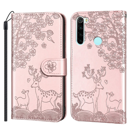 For Xiaomi Redmi Note 8 Sika Deer Embossing Pattern Horizontal Flip PU Leather Case with Holder & Card Slot & Wallet & Photo Frame(Rose Gold)-garmade.com