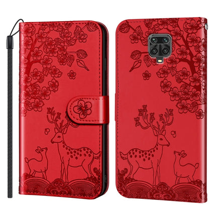 For Xiaomi Redmi Note 9 Pro Sika Deer Embossing Pattern Horizontal Flip PU Leather Case with Holder & Card Slot & Wallet & Photo Frame(Red)-garmade.com