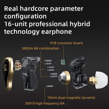 KZ ZAS 16-unit Ring Iron In-ear Wired Earphone, Mic Version(Black)-garmade.com