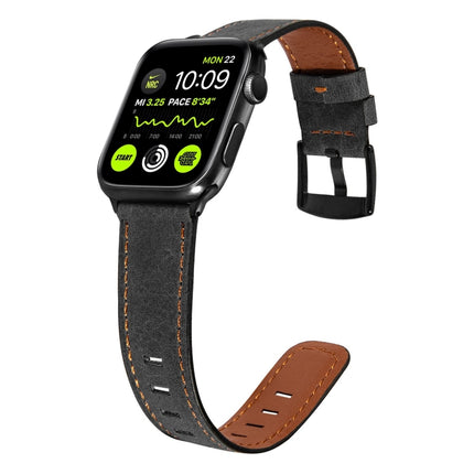 Retro Leather Watch Band For Apple Watch Ultra 49mm&Watch Ultra 2 49mm / Series 9&8&7 45mm / SE 3&SE 2&6&SE&5&4 44mm / 3&2&1 42mm(Black)-garmade.com