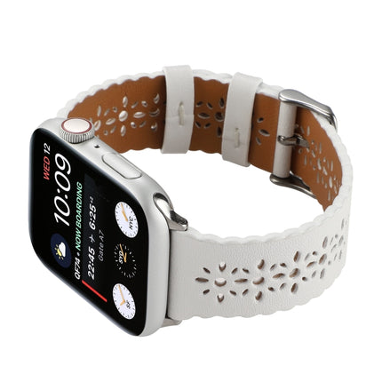 Hollow Genuine Leather Watch Band For Apple Watch Series 9&8&7 41mm / SE 3&SE 2&6&SE&5&4 40mm / 3&2&1 38mm(White)-garmade.com