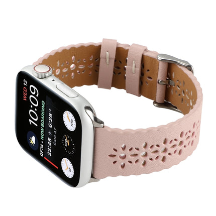 Hollow Genuine Leather Watch Band For Apple Watch Series 9&8&7 41mm / SE 3&SE 2&6&SE&5&4 40mm / 3&2&1 38mm(Pink)-garmade.com