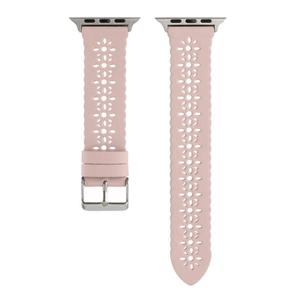 Hollow Genuine Leather Watch Band For Apple Watch Series 9&8&7 41mm / SE 3&SE 2&6&SE&5&4 40mm / 3&2&1 38mm(Pink)-garmade.com