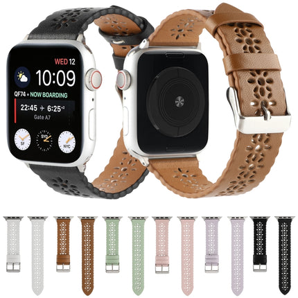 Hollow Genuine Leather Watch Band For Apple Watch Series 9&8&7 41mm / SE 3&SE 2&6&SE&5&4 40mm / 3&2&1 38mm(White)-garmade.com