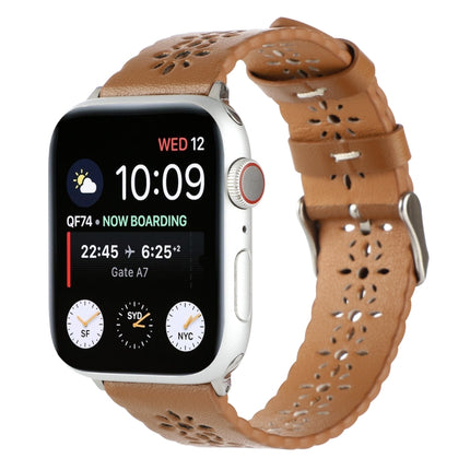Hollow Genuine Leather Watch Band For Apple Watch Ultra 49mm&Watch Ultra 2 49mm / Series 9&8&7 45mm / SE 3&SE 2&6&SE&5&4 44mm / 3&2&1 42mm(Brown)-garmade.com