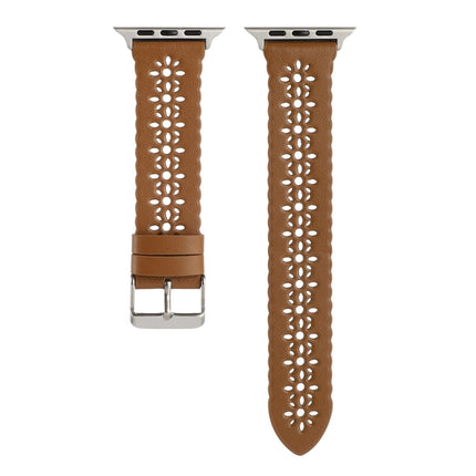 Hollow Genuine Leather Watch Band For Apple Watch Ultra 49mm&Watch Ultra 2 49mm / Series 9&8&7 45mm / SE 3&SE 2&6&SE&5&4 44mm / 3&2&1 42mm(Brown)-garmade.com