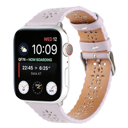 Hollow Genuine Leather Watch Band For Apple Watch Ultra 49mm&Watch Ultra 2 49mm / Series 9&8&7 45mm / SE 3&SE 2&6&SE&5&4 44mm / 3&2&1 42mm(Purple)-garmade.com
