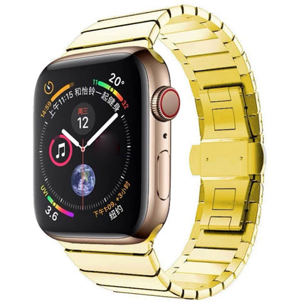 One-bead Steel Butterfly Buckle Watch Band For Apple Watch Ultra 49mm&Watch Ultra 2 49mm / Series 9&8&7 45mm / SE 3&SE 2&6&SE&5&4 44mm / 3&2&1 42mm(Gold)-garmade.com