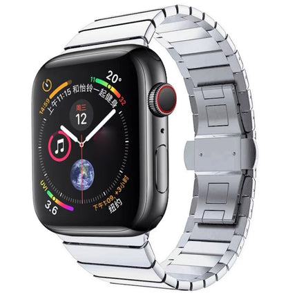 One-bead Steel Butterfly Buckle Watch Band For Apple Watch Ultra 49mm&Watch Ultra 2 49mm / Series 9&8&7 45mm / SE 3&SE 2&6&SE&5&4 44mm / 3&2&1 42mm(Silver)-garmade.com