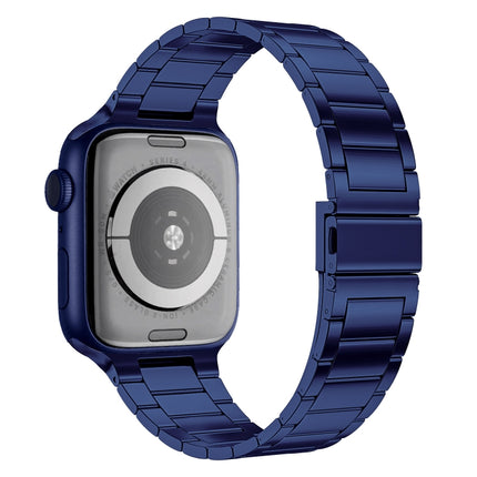 Small Waist Stainless Steel Watch Band For Apple Watch Series 9&8&7 41mm / SE 3&SE 2&6&SE&5&4 40mm / 3&2&1 38mm(Dark Blue)-garmade.com