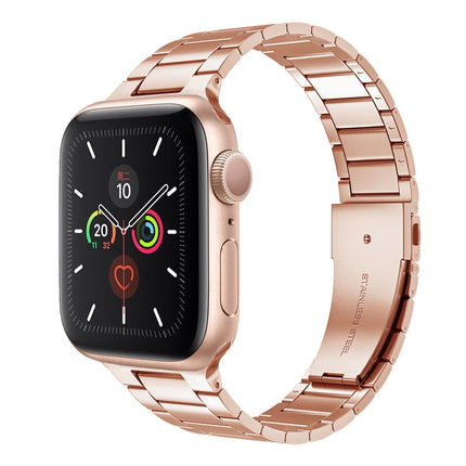 Small Waist Stainless Steel Watch Band For Apple Watch Series 8&7 45mm / SE 2&6&SE&5&4 44mm / 3&2&1 42mm(Rose Gold)-garmade.com
