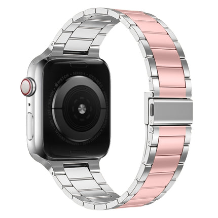Small Waist Stainless Steel Watch Band For Apple Watch Series 8&7 45mm / SE 2&6&SE&5&4 44mm / 3&2&1 42mm(Silver Pink)-garmade.com