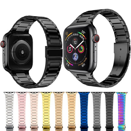 Small Waist Stainless Steel Watch Band For Apple Watch Series 8&7 45mm / SE 2&6&SE&5&4 44mm / 3&2&1 42mm(Grey)-garmade.com