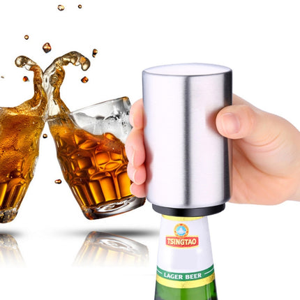 Magnetic Automatic Beer Bottle Cap Opener Stainless Steel Push Down Beer Opener Kitchen Gadgets, Size: 8.5 x 5.2cm-garmade.com