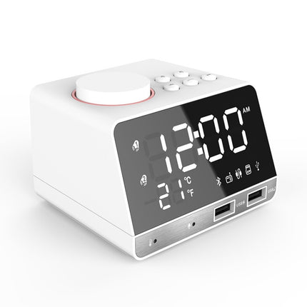 K11 Bluetooth Alarm Clock Speaker Creative Digital Music Clock Display Radio with Dual USB Interface, Support U Disk / TF Card / FM / AUX, US Plug(White)-garmade.com