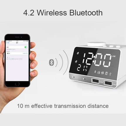 K11 Bluetooth Alarm Clock Speaker Creative Digital Music Clock Display Radio with Dual USB Interface, Support U Disk / TF Card / FM / AUX, US Plug(White)-garmade.com