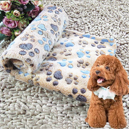 Dog Kennel Mat Footprints Pattern Thick Warm Coral Fleece Pet Dog Blankets, Size: S, 40*60cm(Coffee)-garmade.com