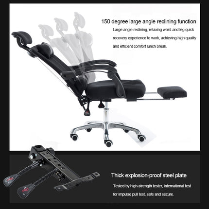 RC-10-1 Computer Chair Office Chair Home Esports Net Cloth Lifted Rotated Footrest Reclining Chair with Steel Feet(Black)-garmade.com