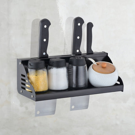 30cm Kitchen Multi-function Wall-mounted Condiment Holder Storage Rack (Black)-garmade.com