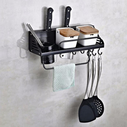 A Version 40cm 1 Cup Kitchen Multi-function Wall-mounted Condiment Holder Storage Rack(Black)-garmade.com