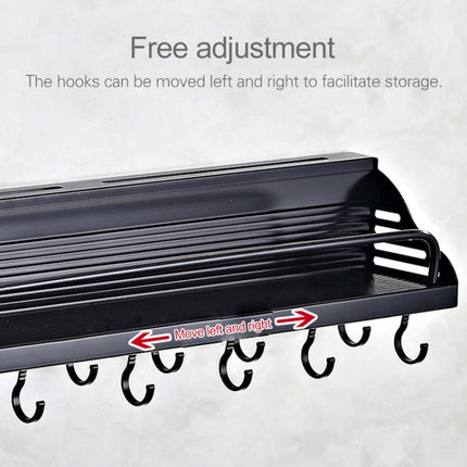 A Version 50cm 1 Cup 8 Hooks Kitchen Multi-function Wall-mounted Condiment Holder Storage Rack (Black)-garmade.com