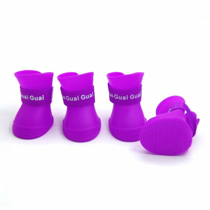 Lovely Pet Dog Shoes Puppy Candy Color Rubber Boots Waterproof Rain Shoes, L, Size: 5.7 x 4.7cm(Purple)-garmade.com