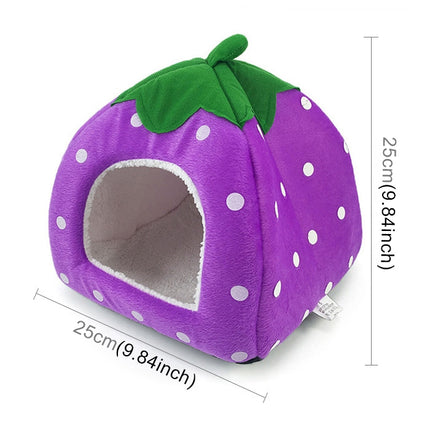 Strawberry Shaped Foldable Short Plush Pet House Nest, Size: XS-garmade.com