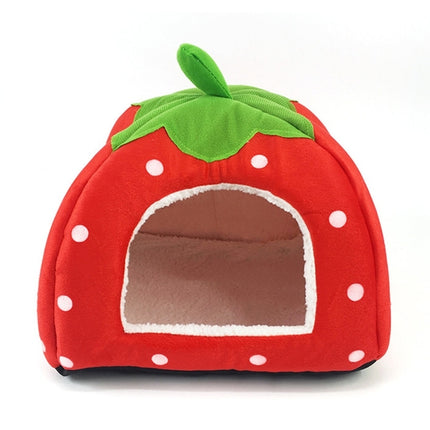Strawberry Shaped Foldable Short Plush Pet House Nest, Size: S(Red)-garmade.com
