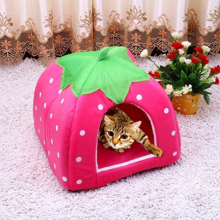 Strawberry Shaped Foldable Short Plush Pet House Nest, Size: S(Red)-garmade.com