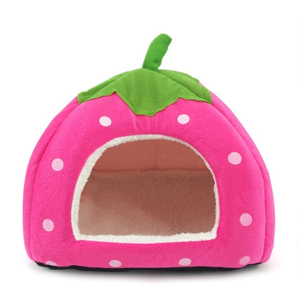 Strawberry Shaped Foldable Short Plush Pet House Nest, Size: S(Pink)-garmade.com
