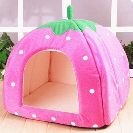 Strawberry Shaped Foldable Short Plush Pet House Nest, Size: S(Pink)-garmade.com