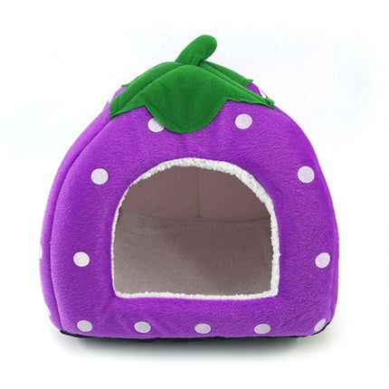 Strawberry Shaped Foldable Short Plush Pet House Nest, Size: S(Purple)-garmade.com