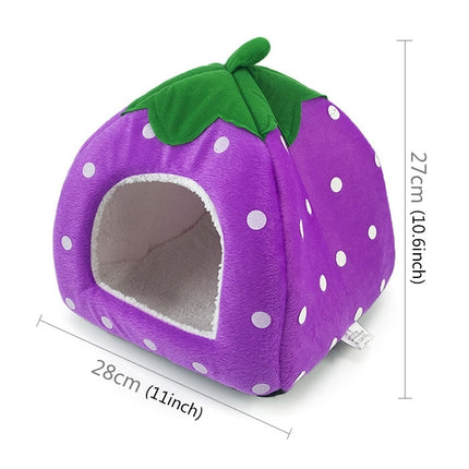 Strawberry Shaped Foldable Short Plush Pet House Nest, Size: S(Purple)-garmade.com