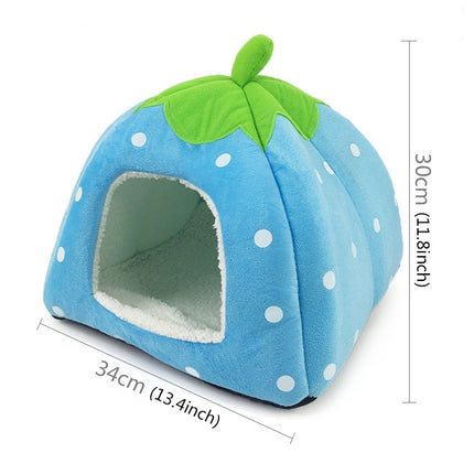 Strawberry Shaped Foldable Short Plush Pet House Nest, Size: M(Blue)-garmade.com