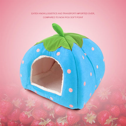 Strawberry Shaped Foldable Short Plush Pet House Nest, Size: M(Blue)-garmade.com